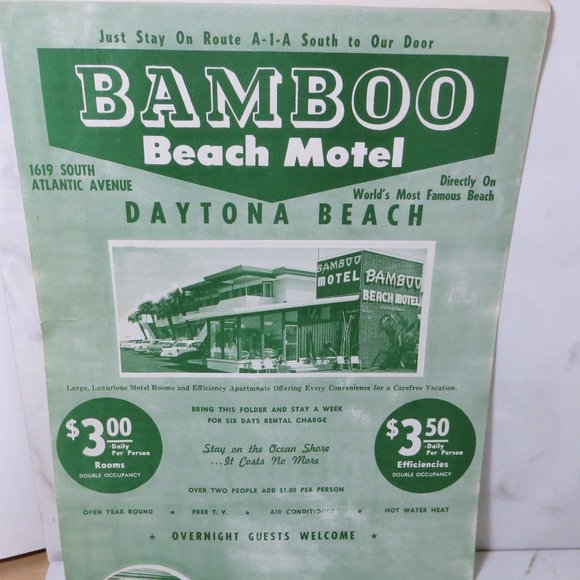 Art Rare Vintage Bamboo Beach Motel Daytona Beach Florida Advert